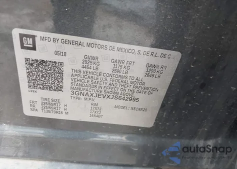 2018 Chevrolet Equinox Lt z USA, uszkodzony, nr VIN 3GNAXJEVXJS642995